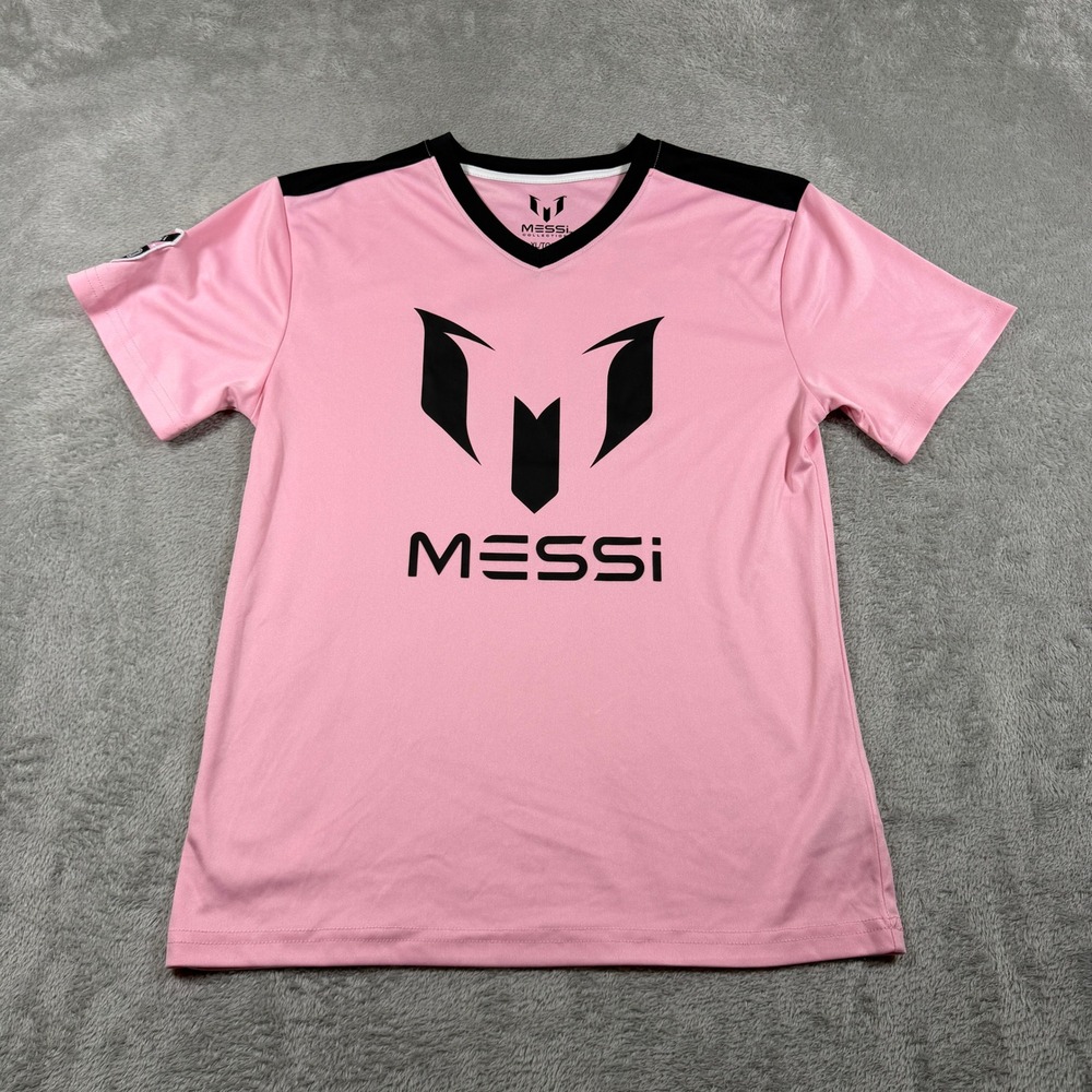 Messi Collection Jersey Kids XL Pink V-Neck Short Sleeve Logo Soccer
